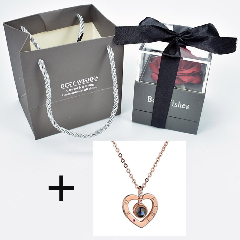 Preserved Rose with Necklace Eternal Rose Gift Box Romantic Jewelry Set