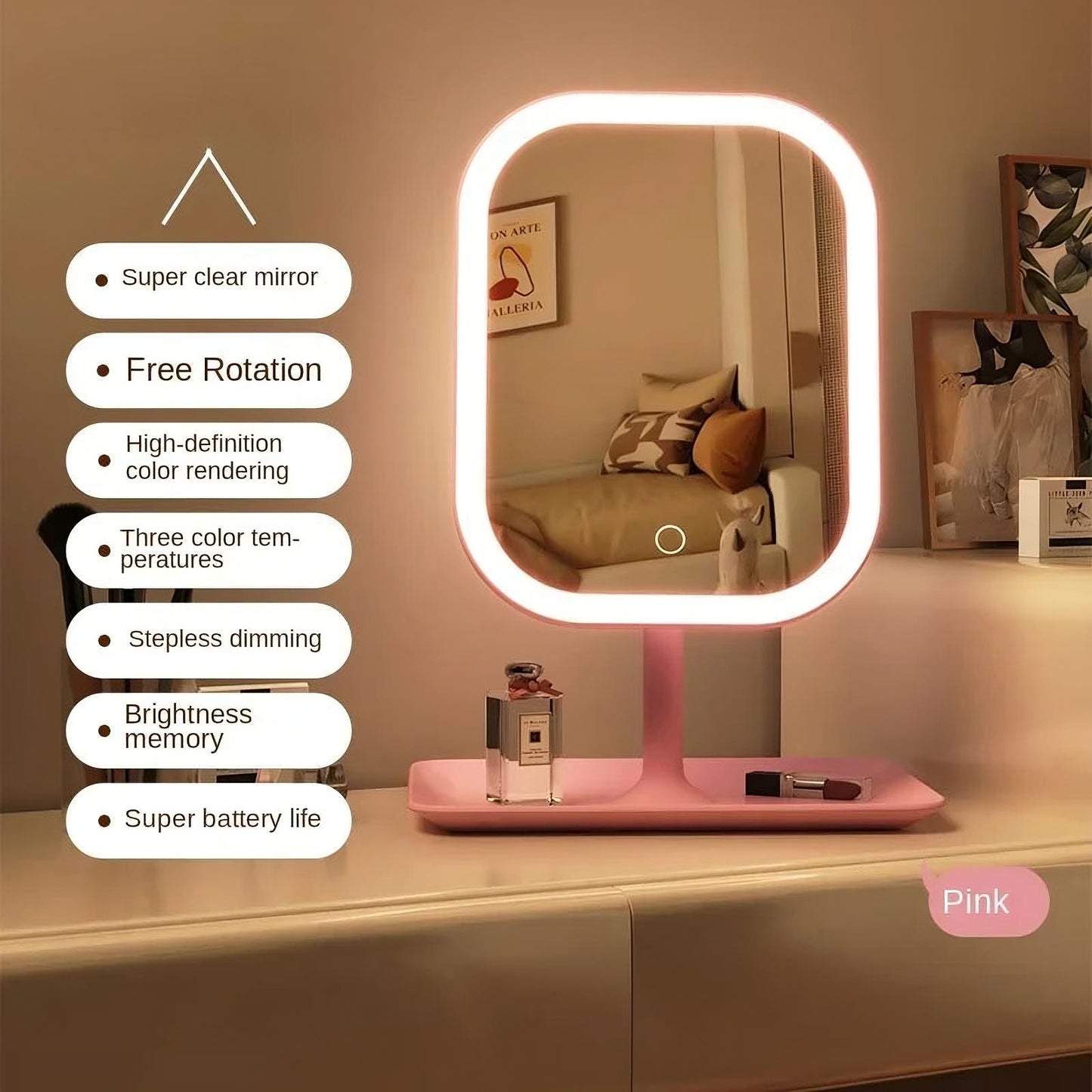 LED Makeup Mirror Touch Control Dimmable Vanity Mirror 3 Light Modes