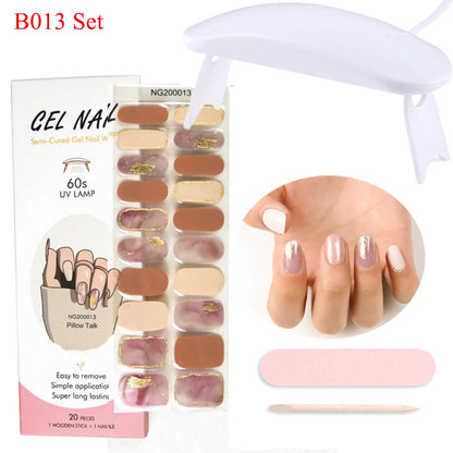Gel Nail Wraps with UV Lamp Set French Tip Full Cover Nail Kit