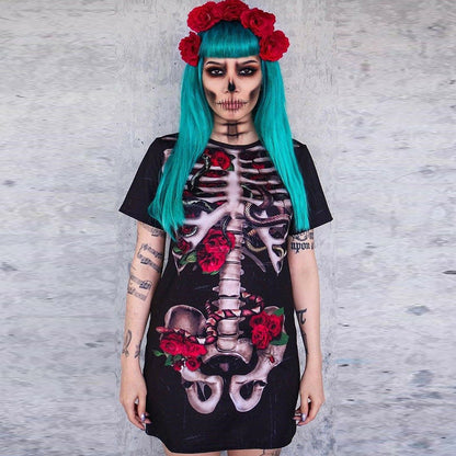 Halloween Skull Print Dress – Women’s Costume Outfit