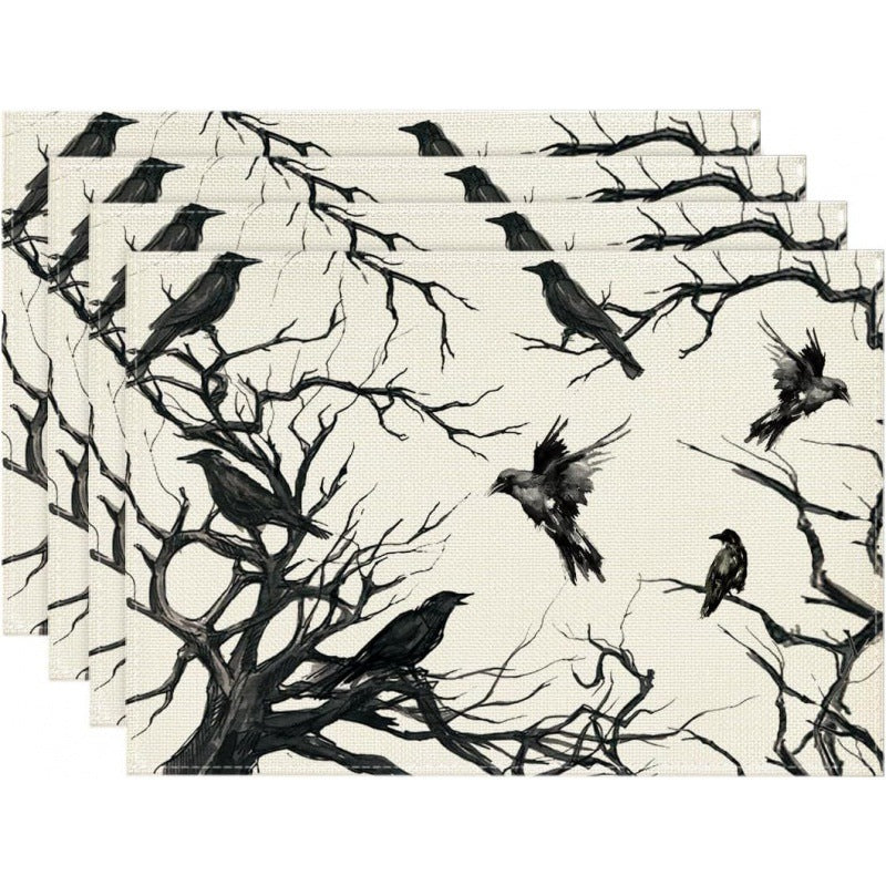 Halloween Skull & Pumpkin Linen Placemat – Gray