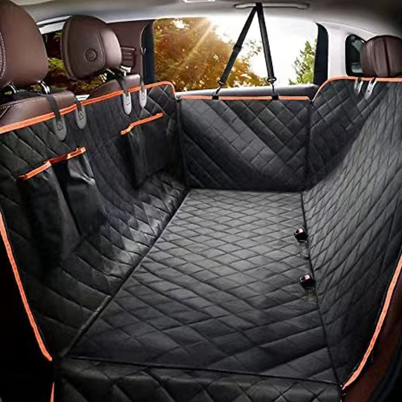 Oxford cloth car pet mat with double pocket and orange edge for rear seat protection