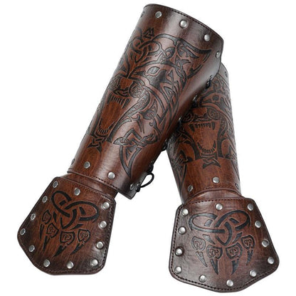 Nordic Viking Wolf Leather Wrist Guard – Retro Style