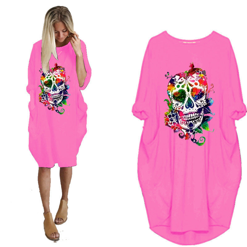 Halloween Skull Plus Size Long Sleeve Dress