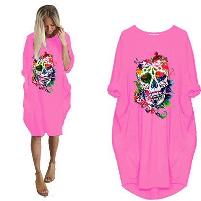 Halloween Skull Plus Size Long Sleeve Dress