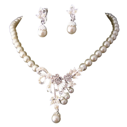 Elegant Bridal Pearl Necklace & Earrings Set