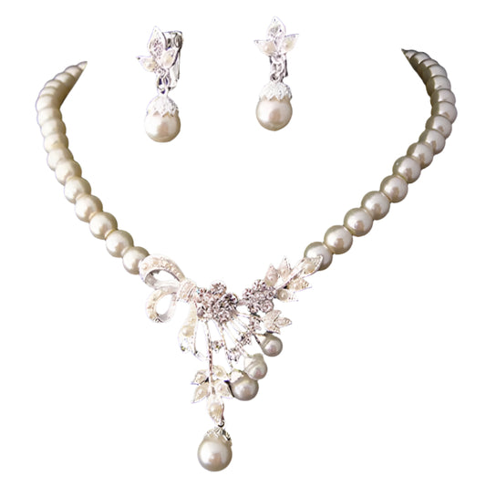 Elegant Bridal Pearl Necklace & Earrings Set