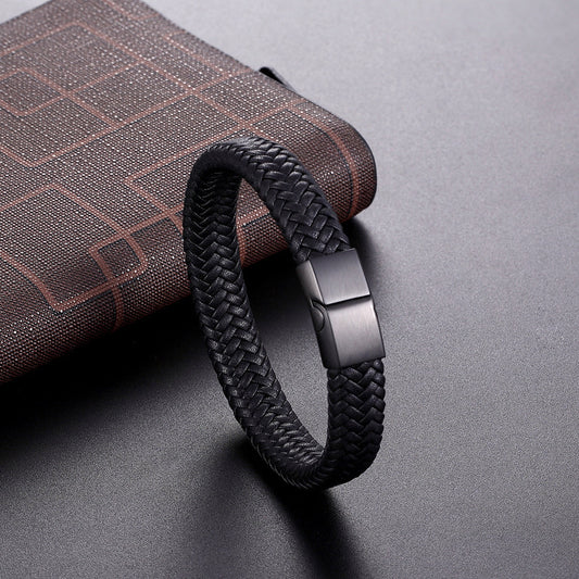 Leather Cord Bracelet – Authentic Leather Weave with Steel or Gold Buckle, Adjustable Sizes
