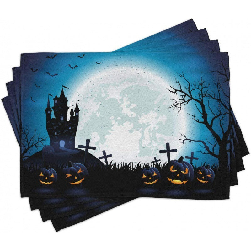 Halloween Skull & Pumpkin Linen Placemat – Gray