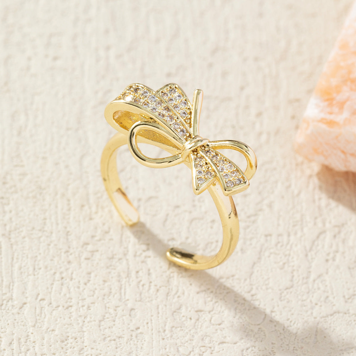 Diamond Bow Gold-Plated Adjustable Ring for Women