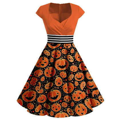 Halloween Pumpkin Print Dress for Women