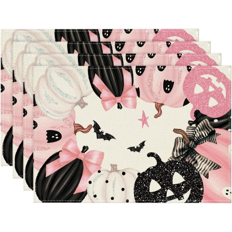 Halloween Skull & Pumpkin Linen Placemat – Gray