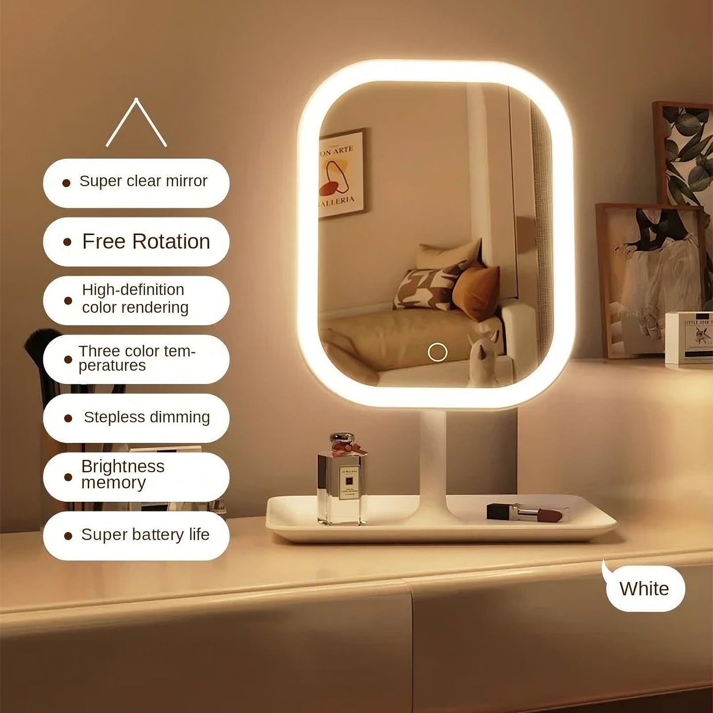 LED Makeup Mirror Touch Control Dimmable Vanity Mirror 3 Light Modes