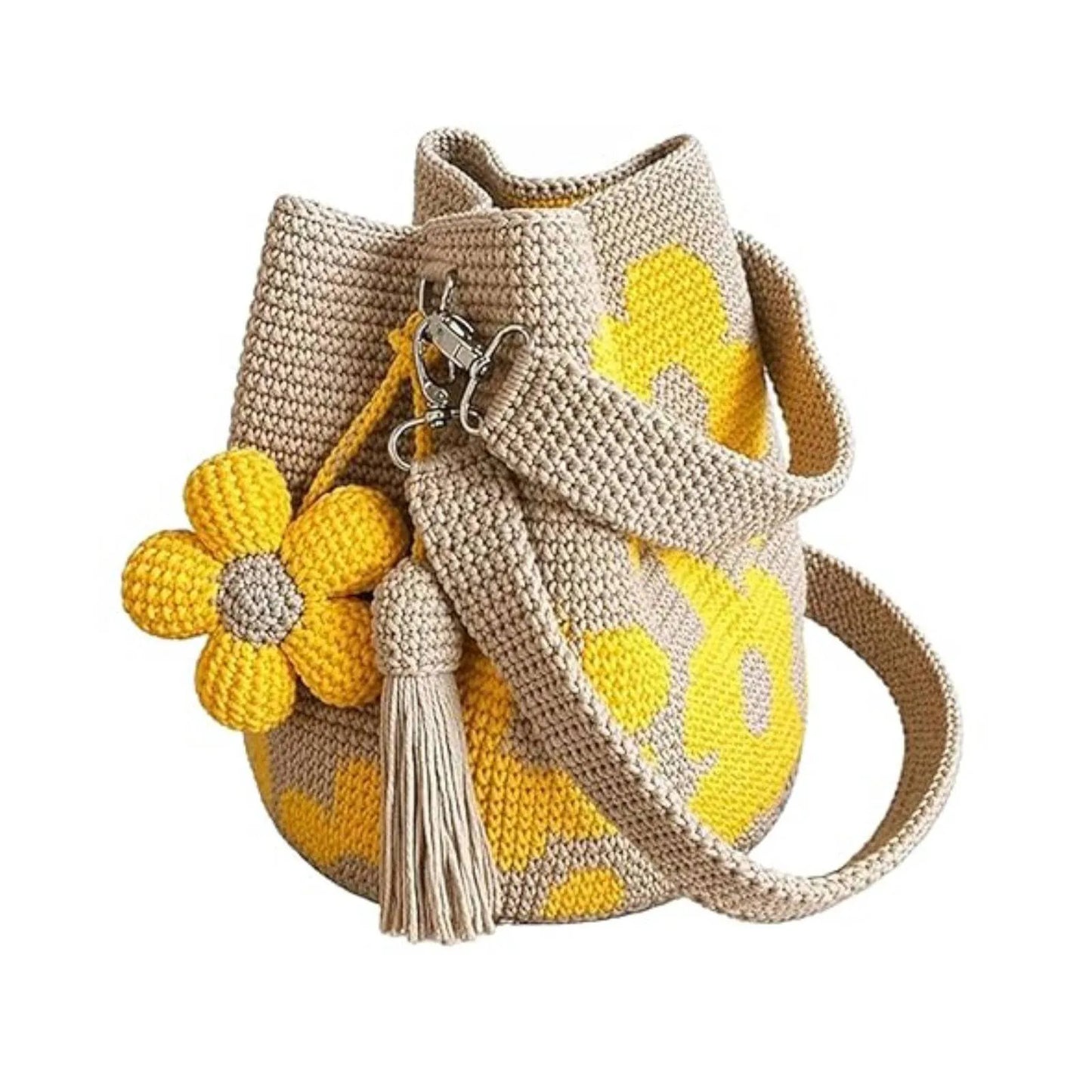 Crochet Flower Bag Handmade Boho Tote Bag Vintage Style Shoulder Bag