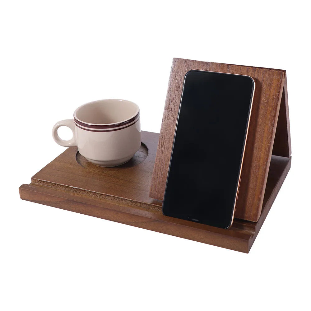 Wooden Book Stand with Cup Holder Acacia Desk Organizer Reading Rack