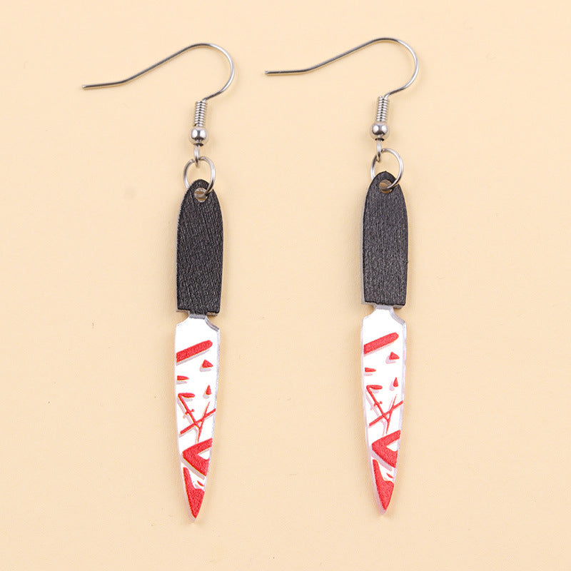 Halloween Bloodstained Axe Acrylic Earrings – Retro