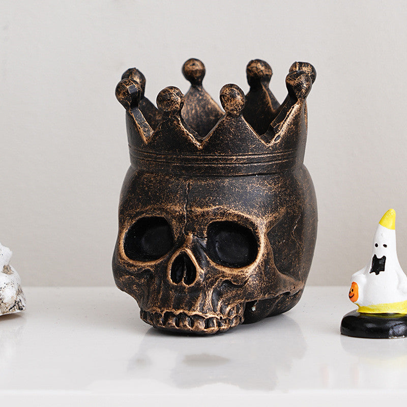 Halloween Themed Pumpkin Lantern Skull Candle Stand