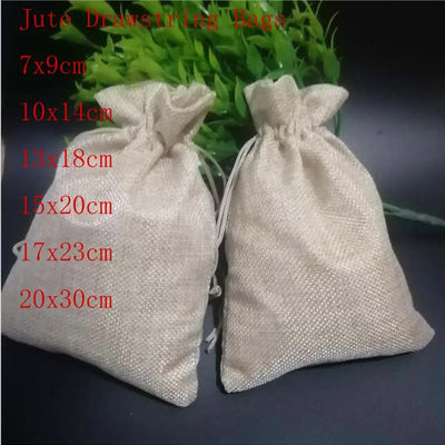 25-500pcs/lot Jute Drawstring  Bags Cotton Linen Jewelry Bags  Gift Packaging Pouch Display Wedding Sack Burlap Bags Diy