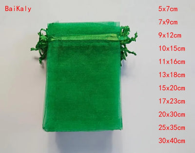 100pcs Green Small & Large Organza Bags favors Wedding Pouches Jewelry Packaging Bags Candy Gift Bag Party Decoration Supplies