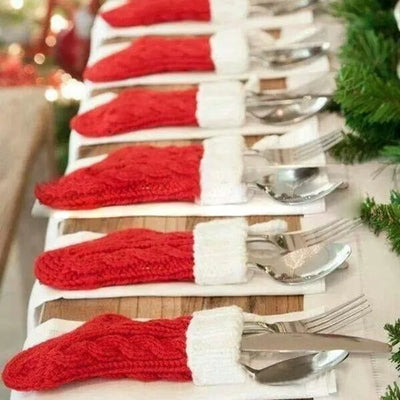 8pcs Christmas Knit Socks Cutlery Suit Holders Christmas Knifes Folks Bag Christmas Socks Dinner Home Table Decoration New Year