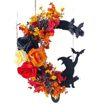 Halloween Witch Cat Moon Bat Wreath – Spooky Garland
