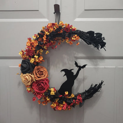 Halloween Witch Cat Moon Bat Wreath – Spooky Garland