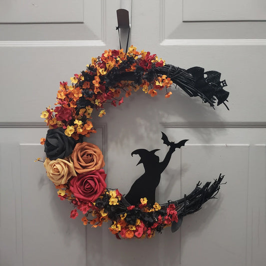 Halloween Witch Cat Moon Bat Wreath – Spooky Garland