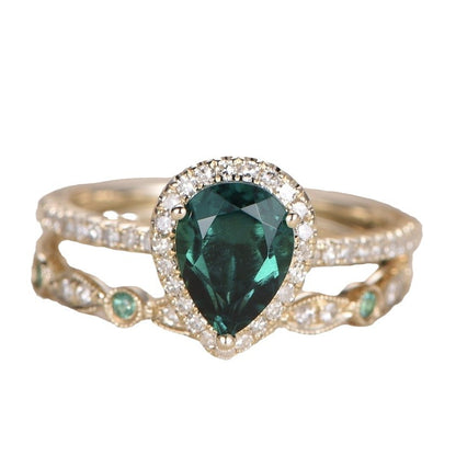 Water Drop Zircon With Diamond Women's Ring Set