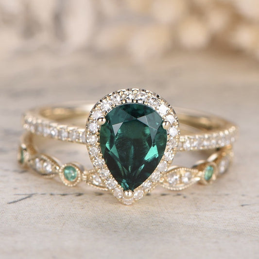 Water Drop Zircon & Diamond Ring Set for Women