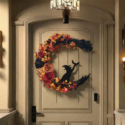 Halloween Witch Cat Moon Bat Wreath – Spooky Garland
