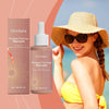 Self Tanning Drops Serum with smiling woman in sun hat and sunglasses.