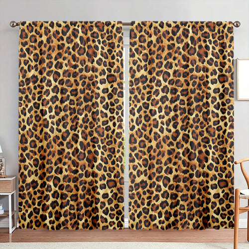 2pcs Leopard print elements Printed Curtain for Home Decor - Rod Pocket Window Treatment for Bedroom, Office, Kitchen