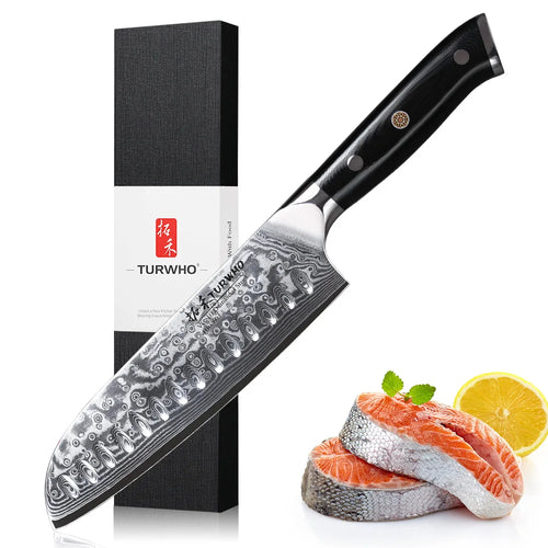 TURWHO 7 Inch Japanese Style Santoku Knife 67 Layers Damascus Steel Professional Chef Slicing Meat Cleaver Beef Kitchen Knifes