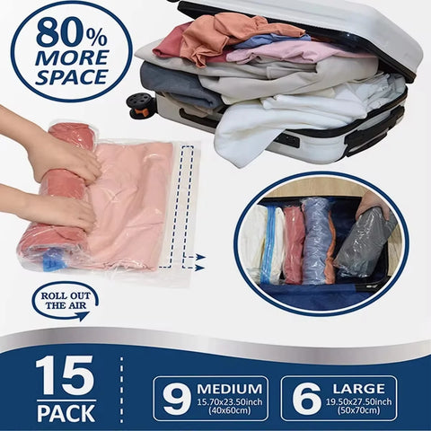 Roll Up Travel Space Saver Storage Bags for Luggage Clothes Cruise Ship Essentials Home Packing-Organizer