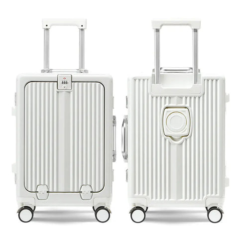 20 24 Inch Hot Selling TSA Lock Aluminum Frame Suitcases Luggage with USB Charging Port Cup and Phone Holder for Travel