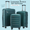 3pcs Travel Suitcase Set with swivel wheels and TSA lock in green color.