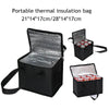 Portable lunch cooler bag with thermal insulation, open to show aluminum foil lining, fits cans, dimensions 21*14*17cm and 28*14*17cm.