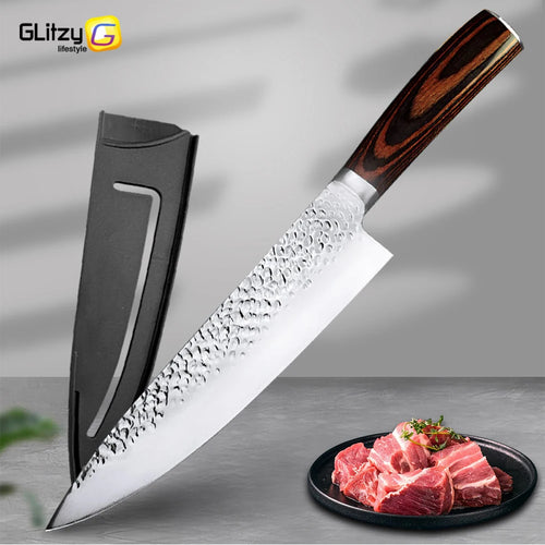 Kitchen Knives Professional Chef Knife Set Japanese Santoku Knifes Meat Cleaver High Carbon Steel Full Tang Hammered Non-Stick