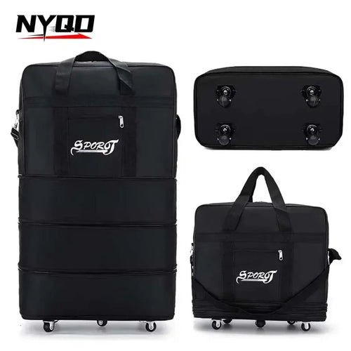 Business Trip Airline Checked Bag Folding Expandable Universal Wheel Storage Luggage Suitcases Large Capacity Travel Backpack