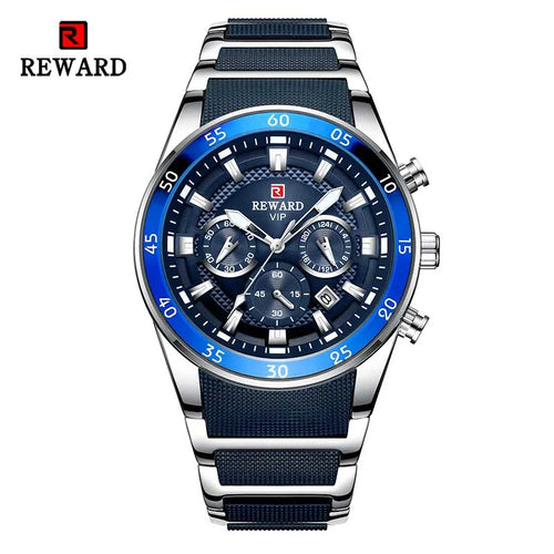 REWARD New Sport Watches for Men Fashion Stainless Steel Quartz Watches Waterproof Chronograph Wrist Watches Male