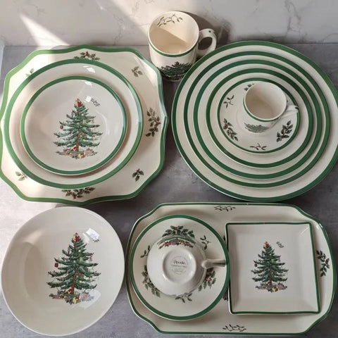 Holiday-themed Christmas Ceramic Plates Cutlery Sets Dinner Plates Bowls Soup Plates Mugs Coffee Cups Saucers Sets