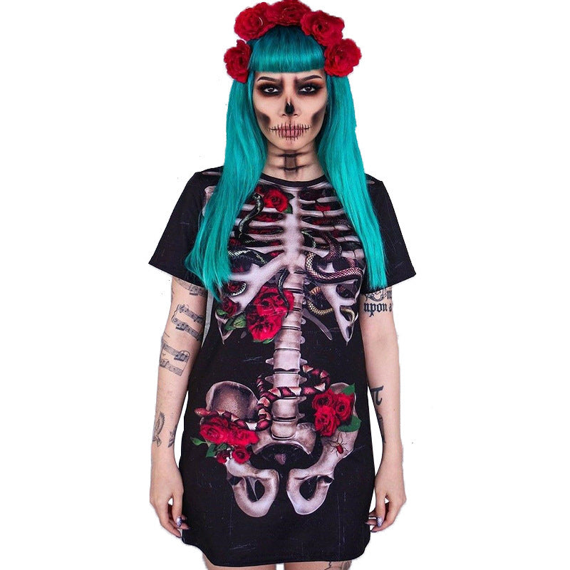 Halloween Skull Print Dress – Women’s Costume Outfit