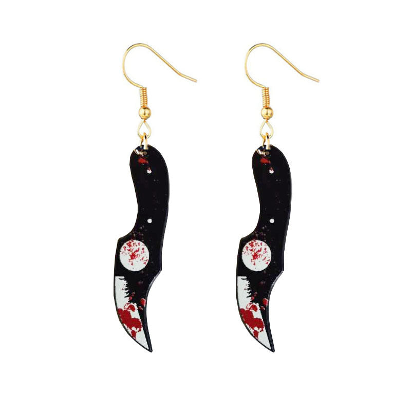 Halloween Bloodstained Axe Acrylic Earrings – Retro