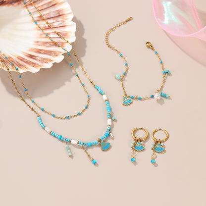Color Beads String Necklace Stainless Steel Earring Bracelet