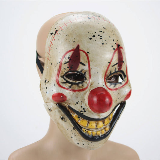 Halloween scary clown mask full head plastic creepy clown face with red nose and yellow teeth
