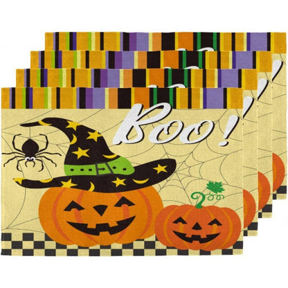 Halloween Skull & Pumpkin Linen Placemat – Gray