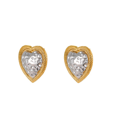 Hammered Heart-shaped Stainless Steel Women's Stud Earrings