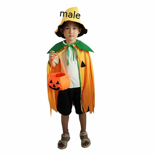 Halloween Pumpkin Cloak Costume with Hat & Bag