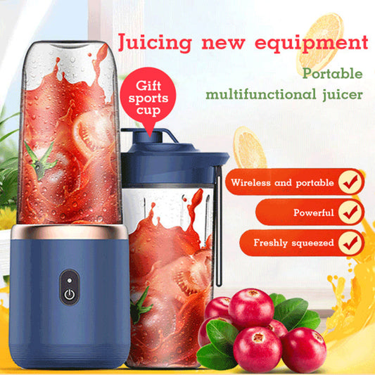 Portable blender for juicing, multifunctional juicer with wireless charging in Tunisian dark blue.