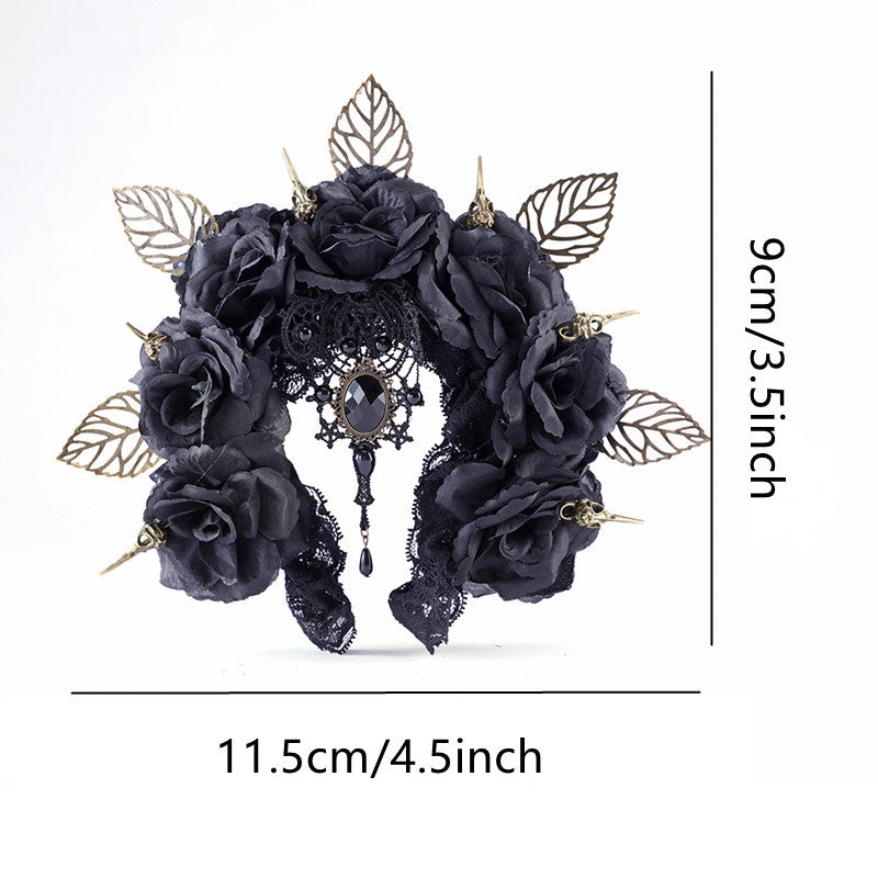 Dark Bird Bone Hair Hoop – Halloween Rose Crown